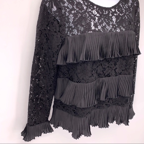 J.Crew Black Tiered Lace Long Sleeve Top Size 0 - Picture 2 of 8